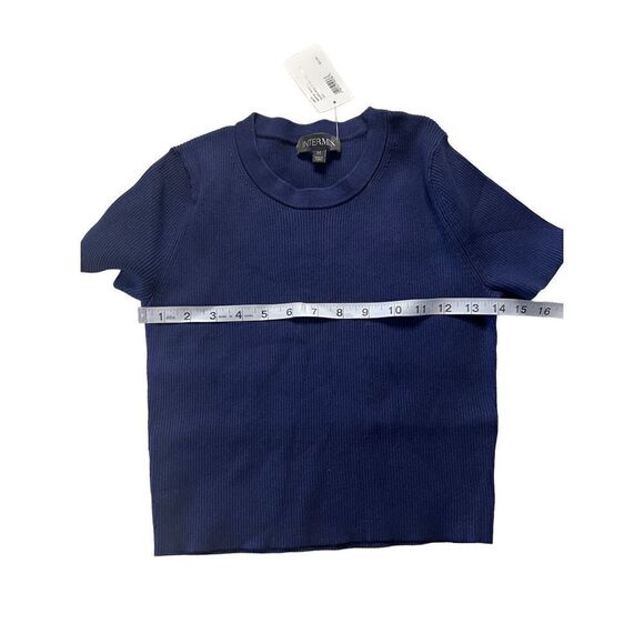 Intermix Women's Navy Crew Neck Katya Rib Knit Short Sleeve Crop Top Size M NWT - Picture 3 of 6